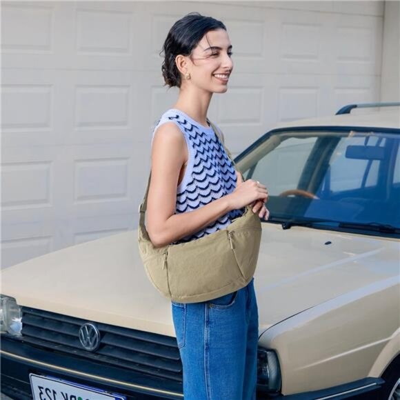 Handbags - Nylon Crossbody Bag for Women, Khaki